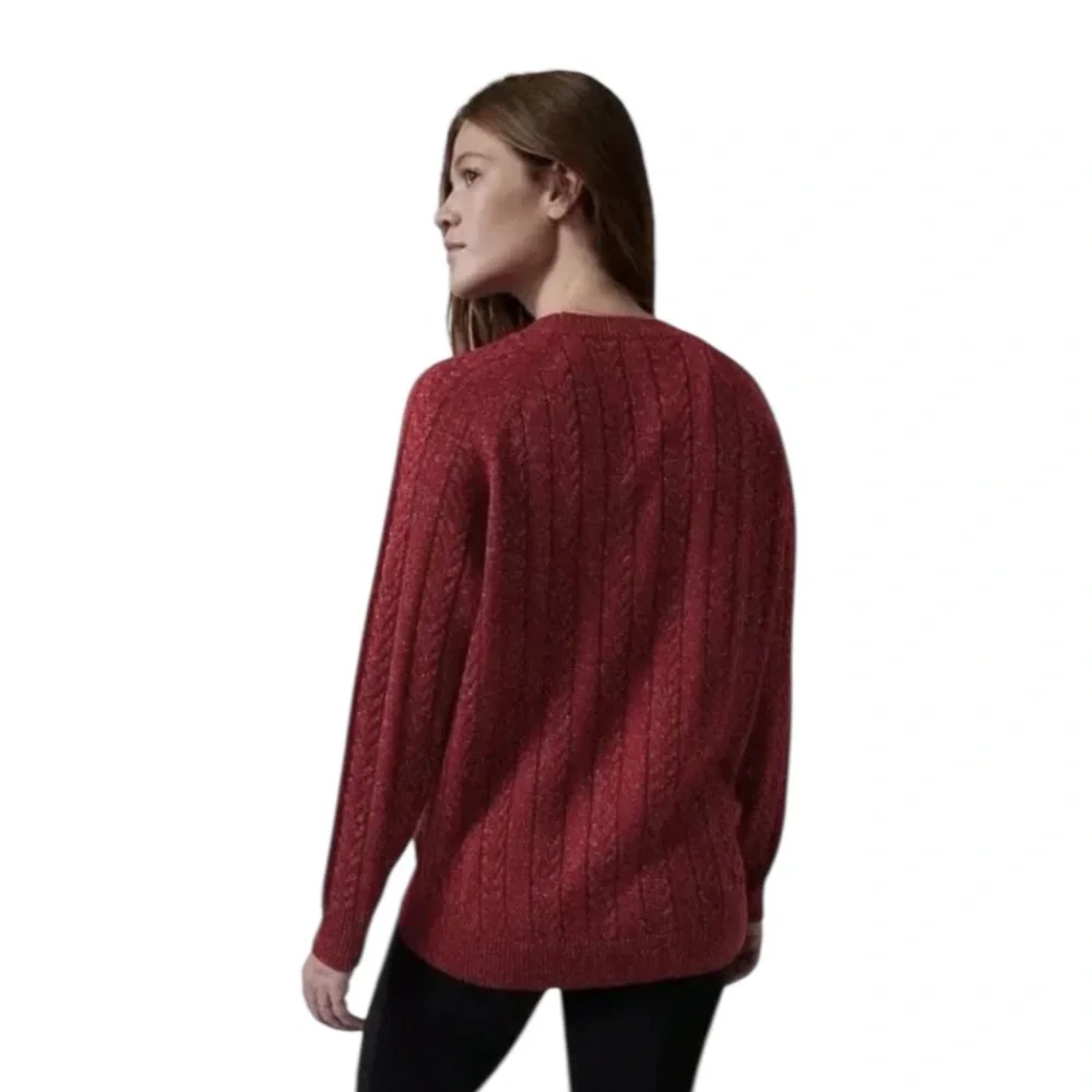 Athleta Crossroads Crew Sweater size M 984562 Decadent Red Metallic